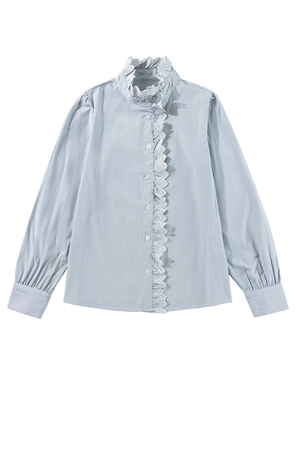 Sky Blue Striped Lace Trim Button Up Shirt