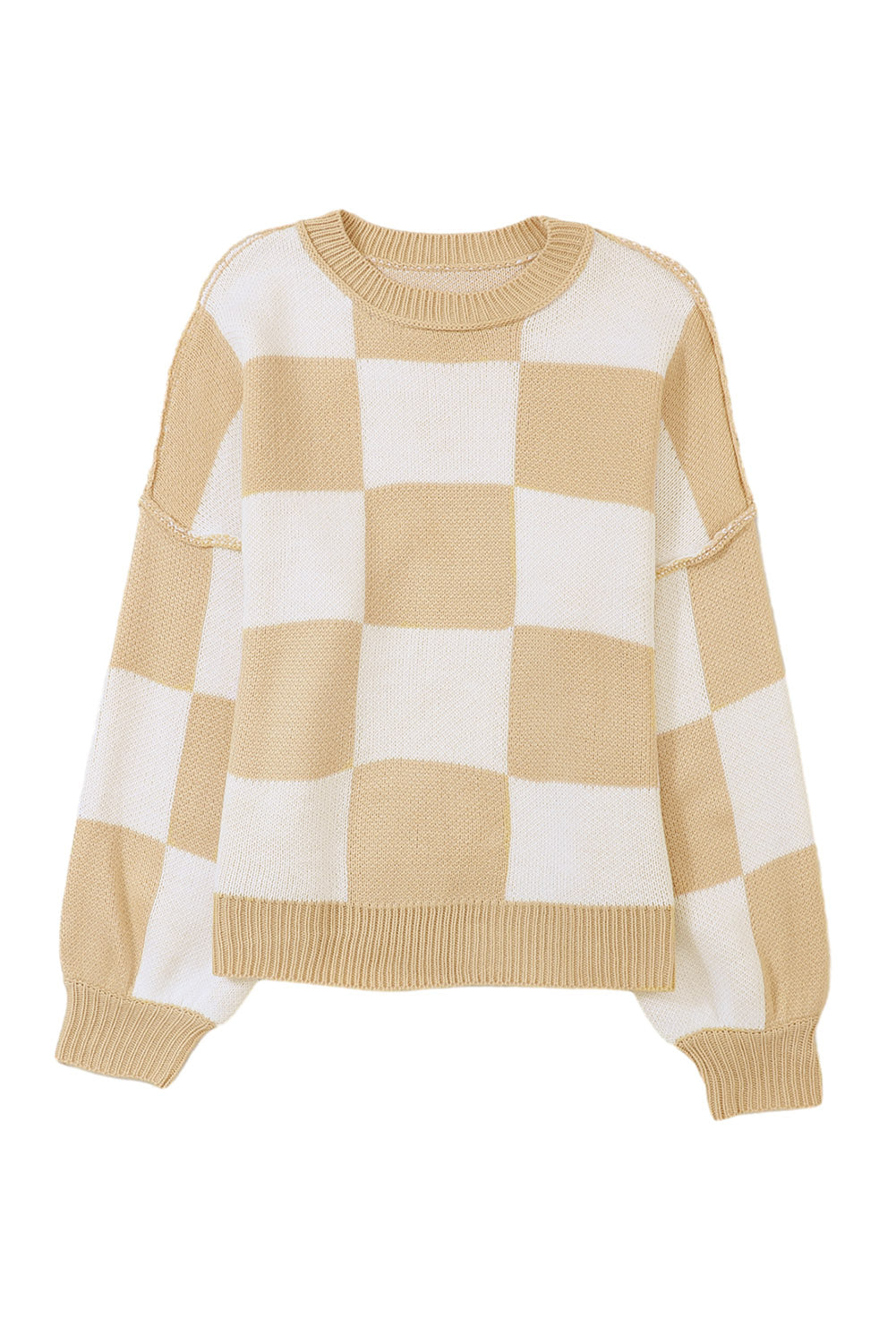 Green Checkered Bishop Sleeve Pullover Sweater