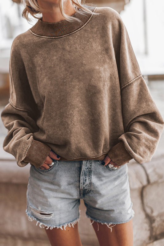 Black Plain Drop Shoulder Crew Neck Pullover Sweatshirt