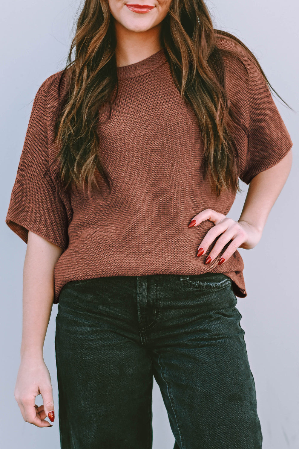 Apricot Mock Neck Short Sleeve Sweater