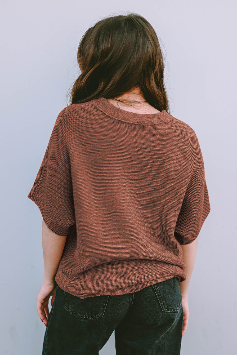 Apricot Mock Neck Short Sleeve Sweater