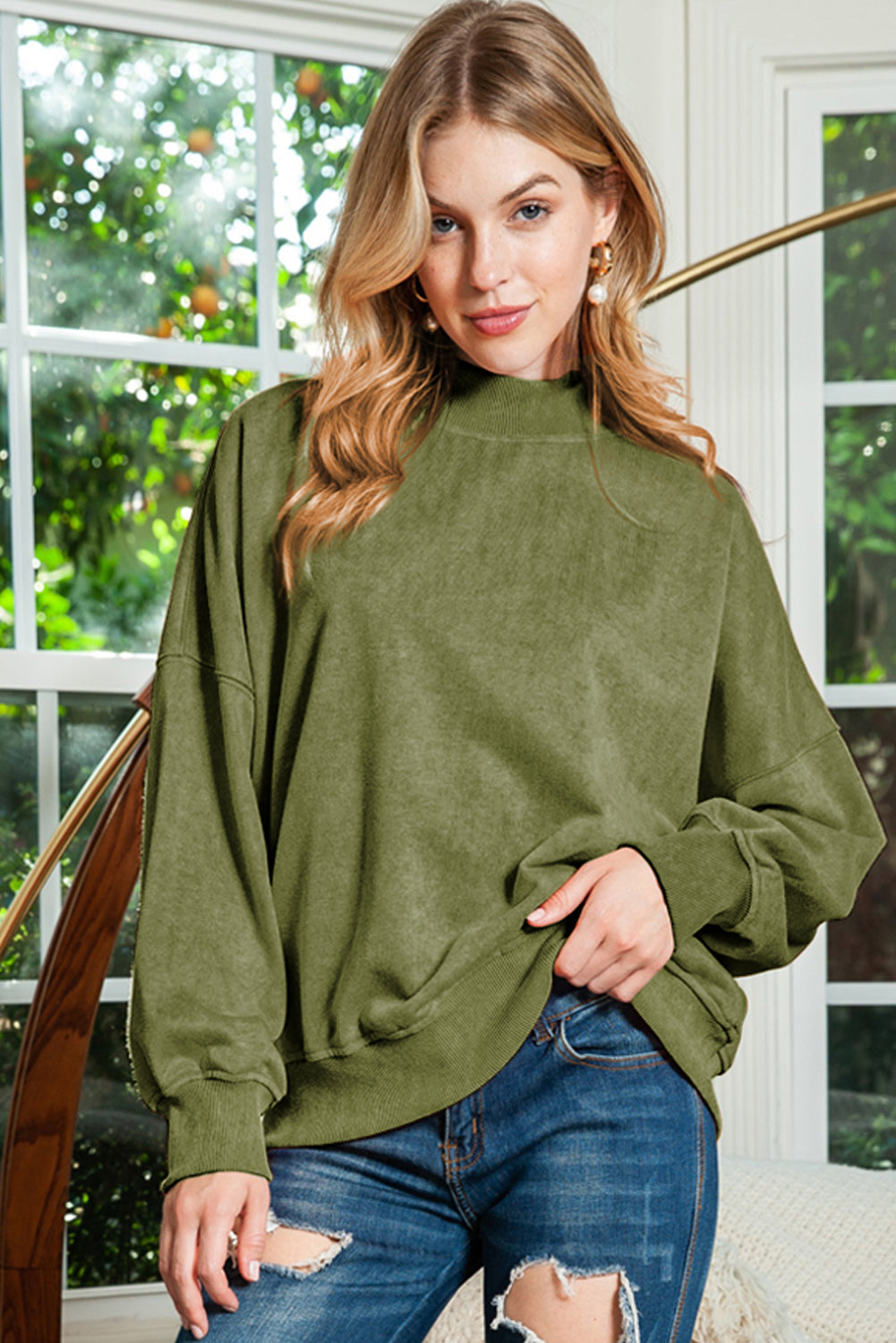 Black Plain Drop Shoulder Crew Neck Pullover Sweatshirt