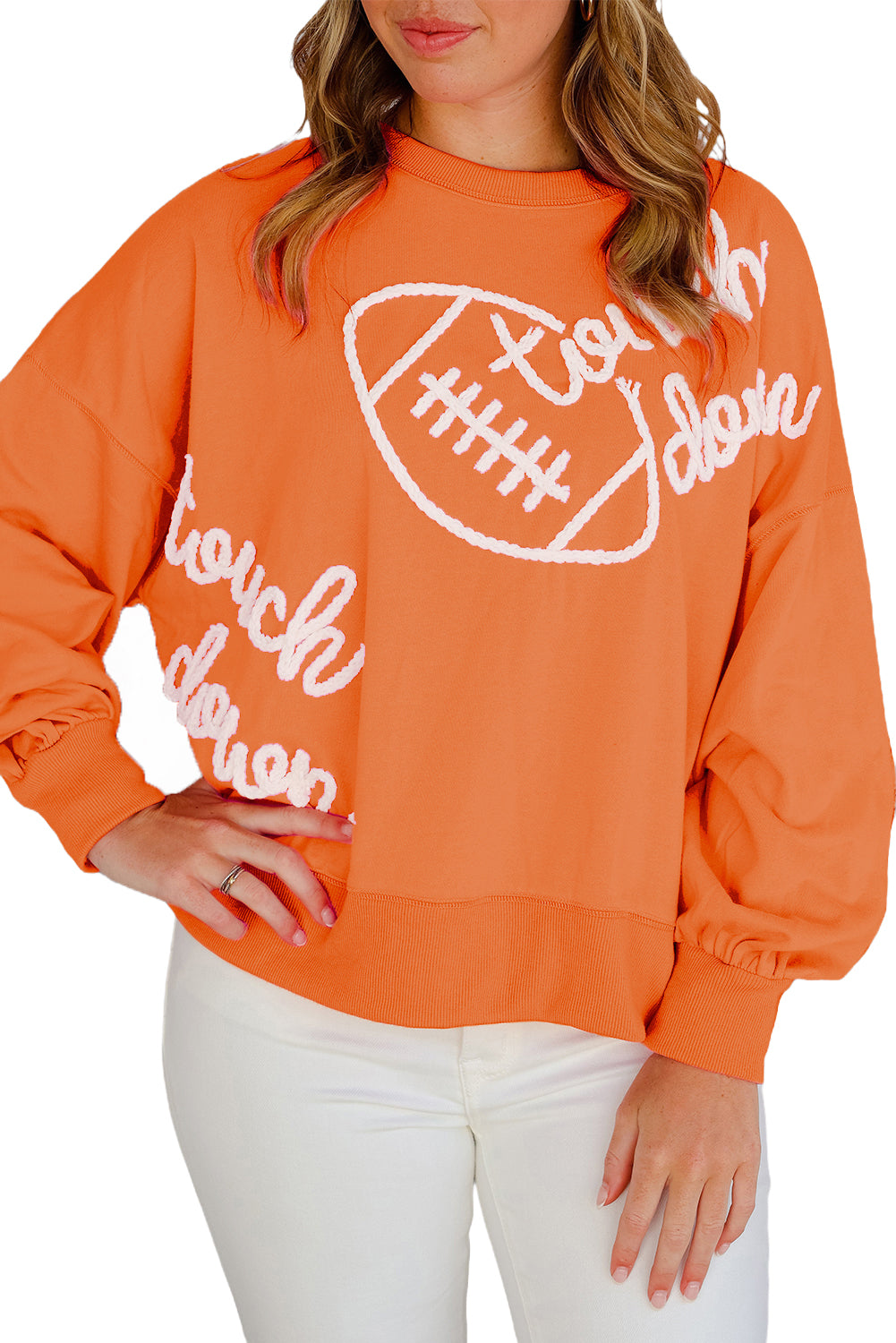 Orange Touch Down Rugby Thread Embroidery Sweatshirt