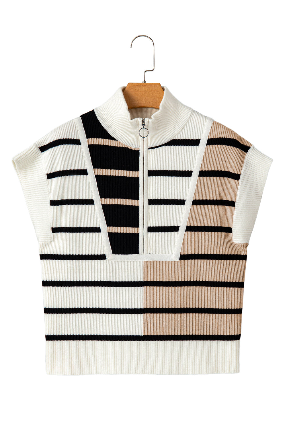 Black Stripe Quarter Zip Collar Knit Vest