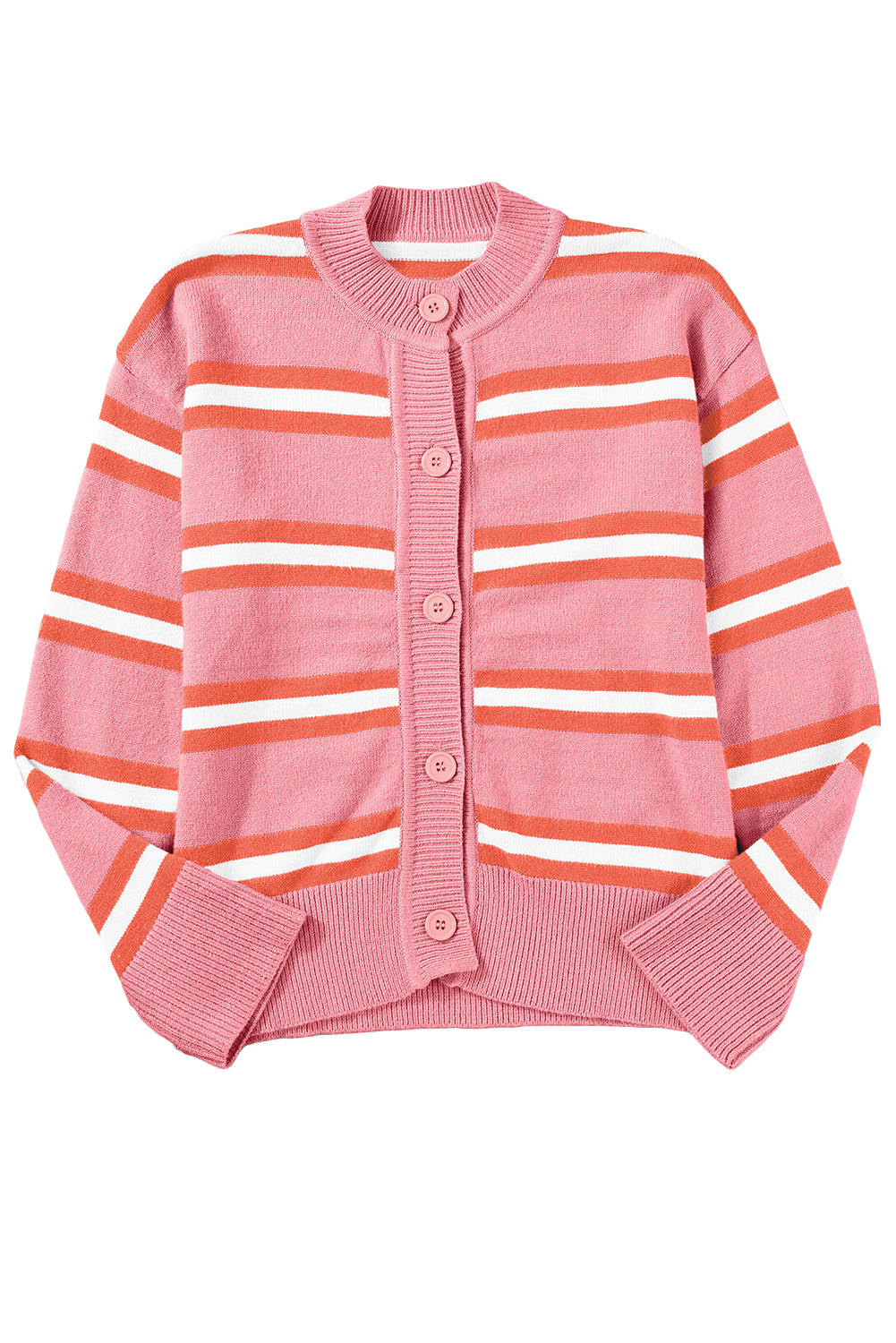 Pink Stripe Button-up Short Cardigan