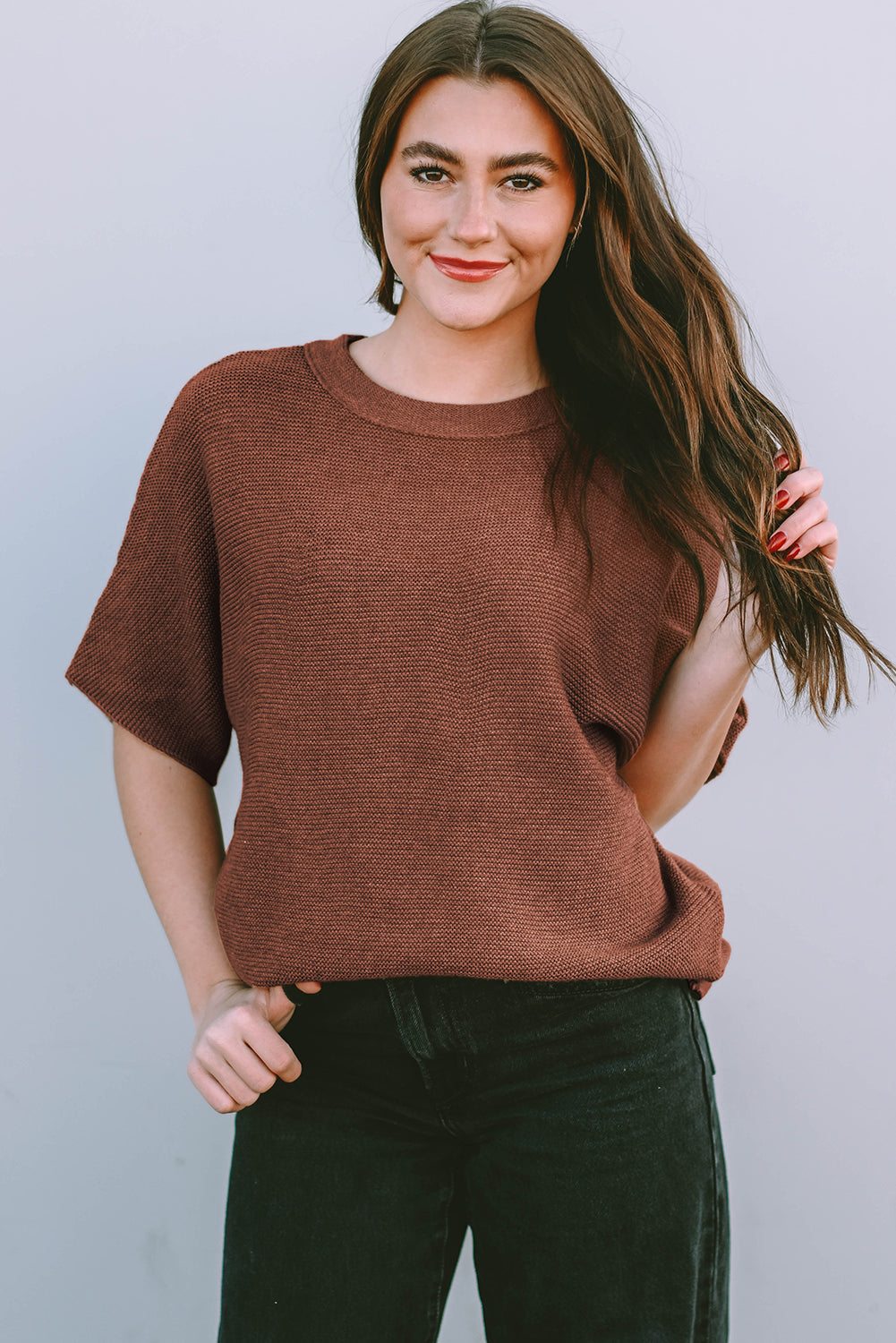 Apricot Mock Neck Short Sleeve Sweater