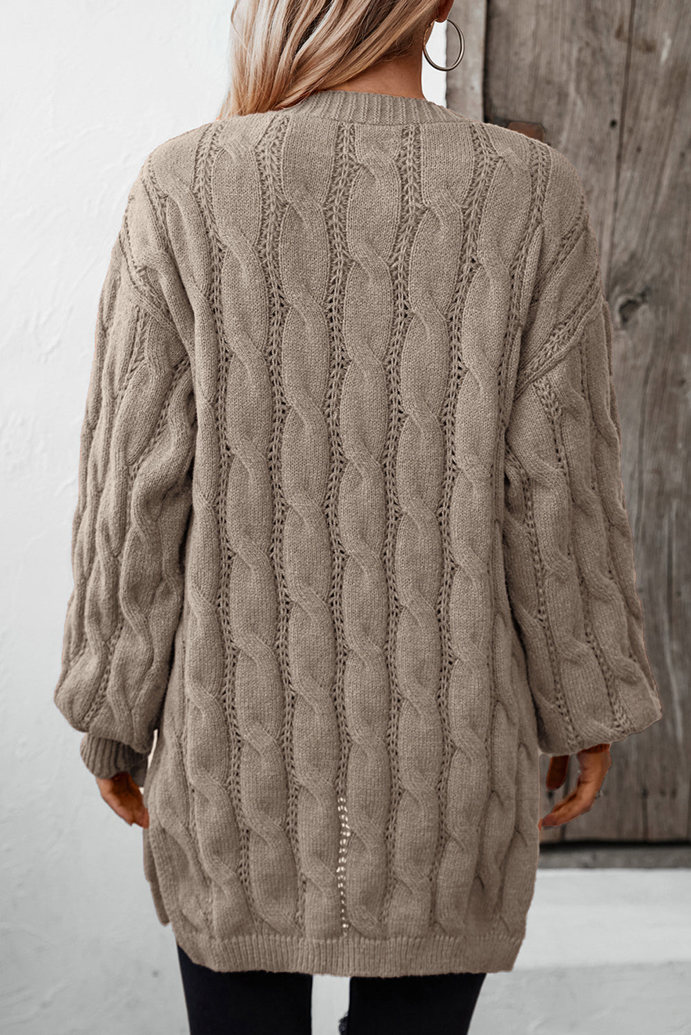 Simply Taupe Mid-Length Twisted Knit Cardigan