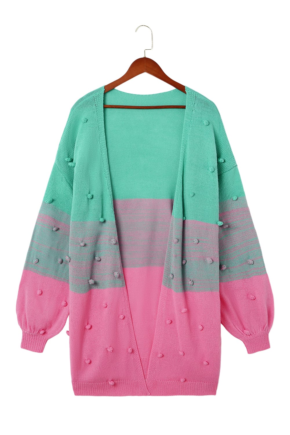 Multicolor Pompom Color Block Open Front Cardigan Sweater