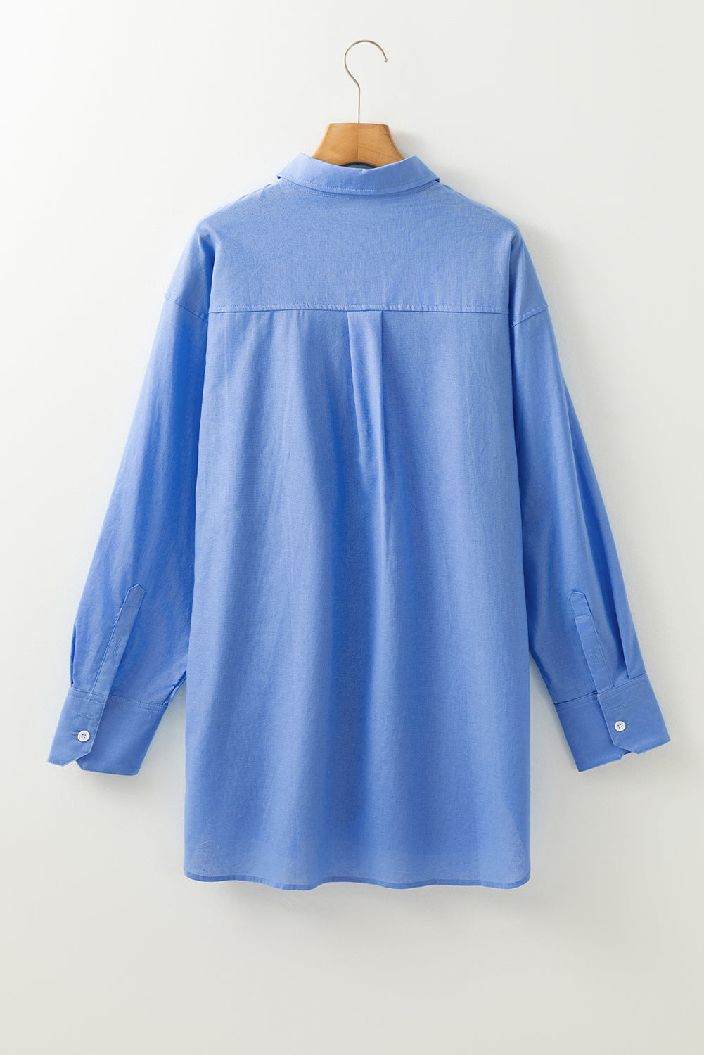 Blue Chest Pocket Button-up Loose Fit Blouse