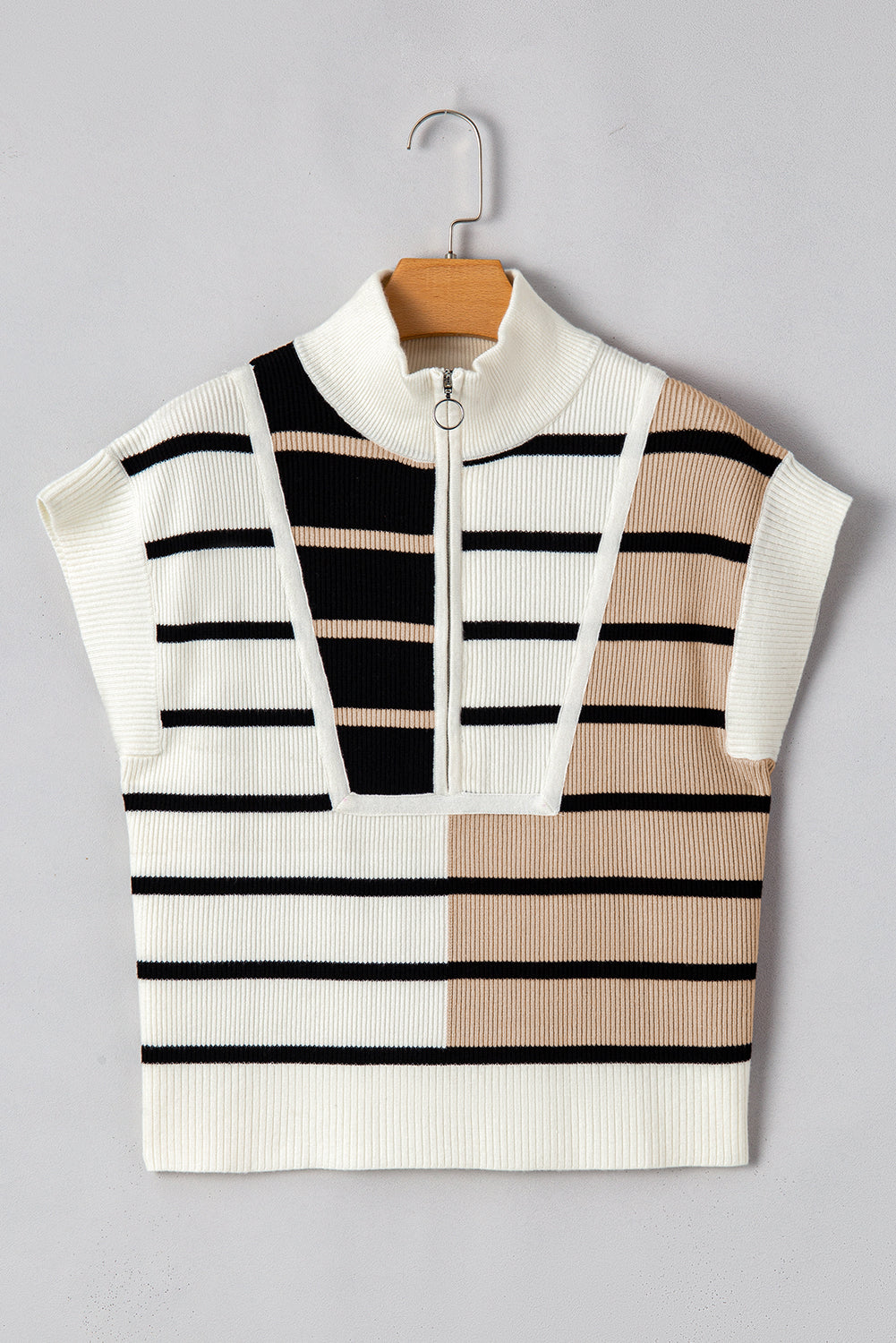 Black Stripe Quarter Zip Collar Knit Vest