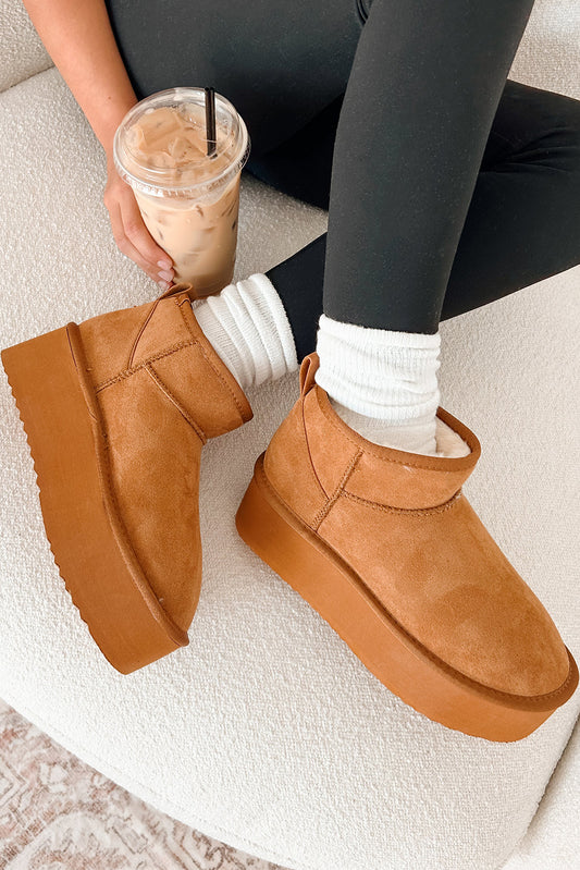 Chestnut Faux Fur Lined Suede Ankle Snow Boots