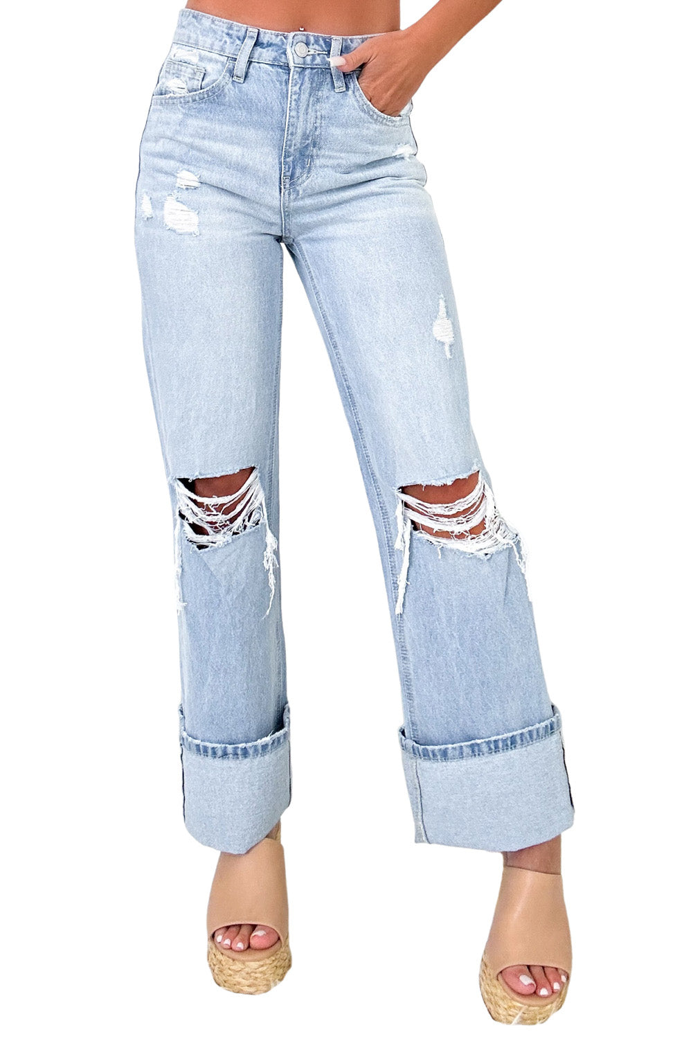 Beau Blue Light Wash Distressed Flare Jeans