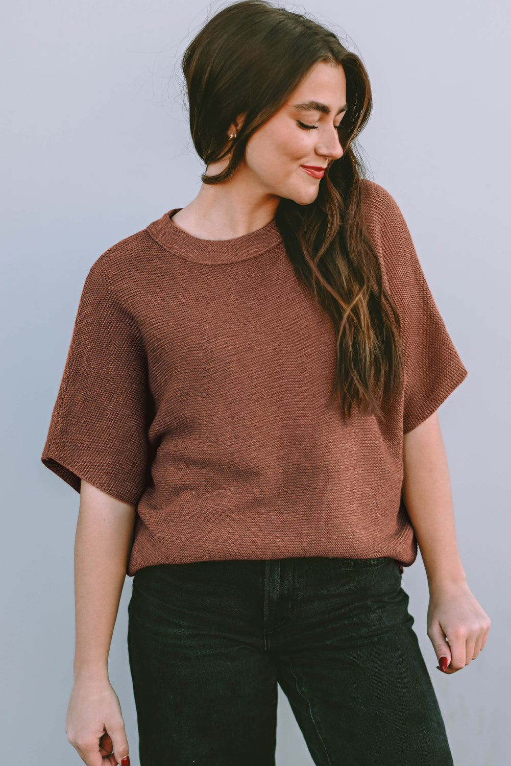 Apricot Mock Neck Short Sleeve Sweater