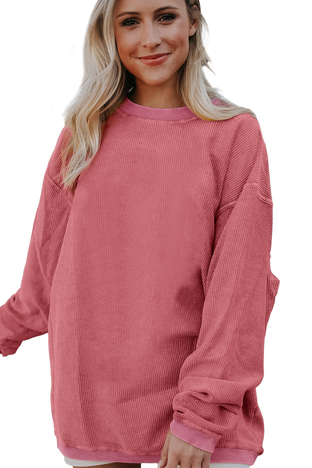 Light Grey Drop Shoulder Crinkle Rib Oversized Sweatshirt