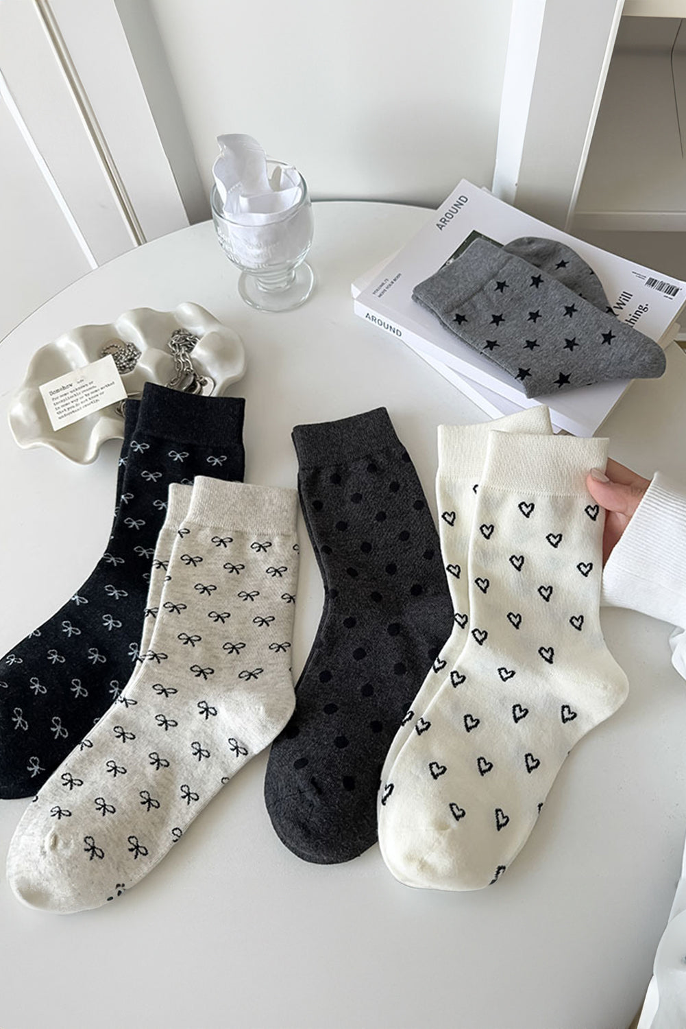 Black Bow Ribbed Edge Crew Socks