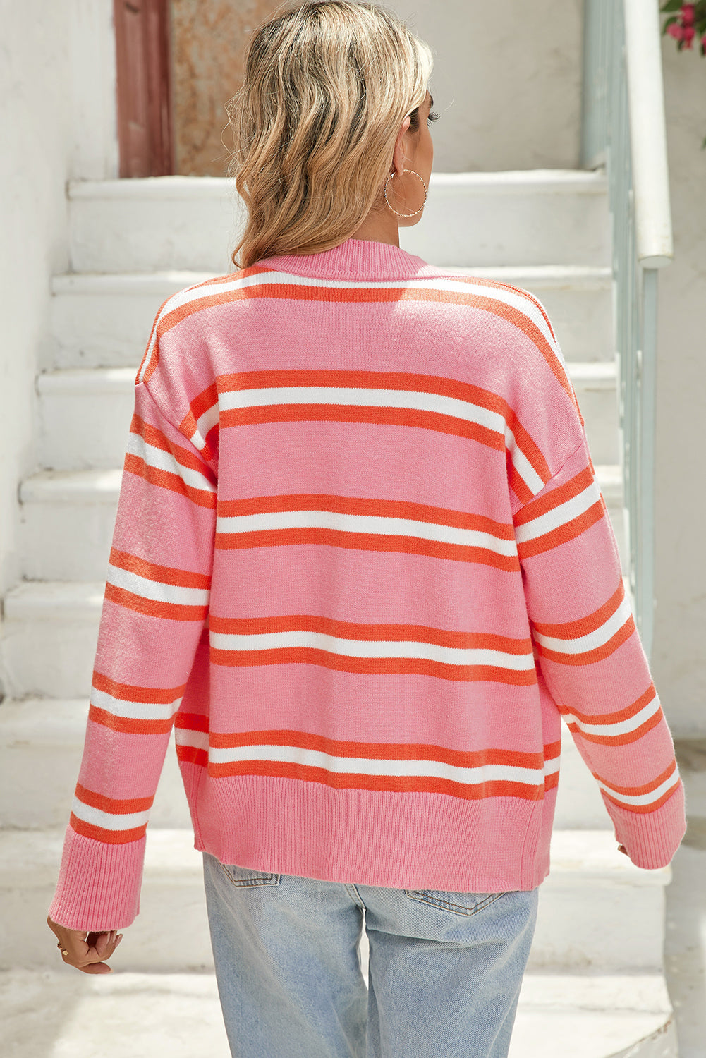 Pink Stripe Button-up Short Cardigan