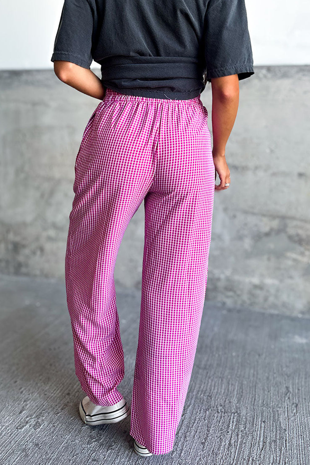 Pink Plaid High Waist Wide Leg Pants