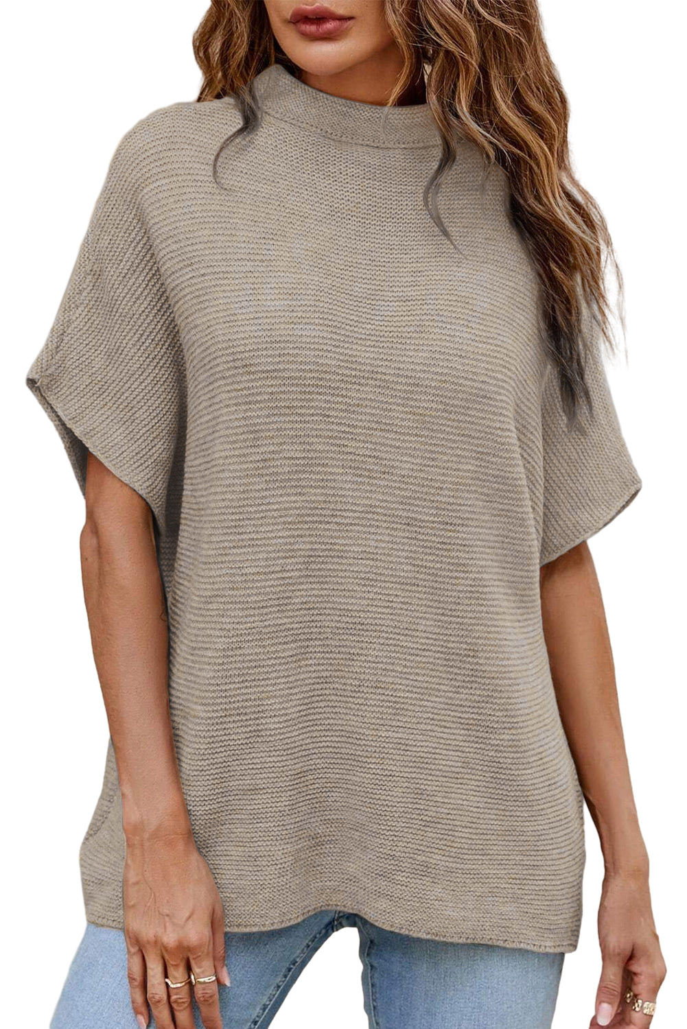 Apricot Mock Neck Short Sleeve Sweater