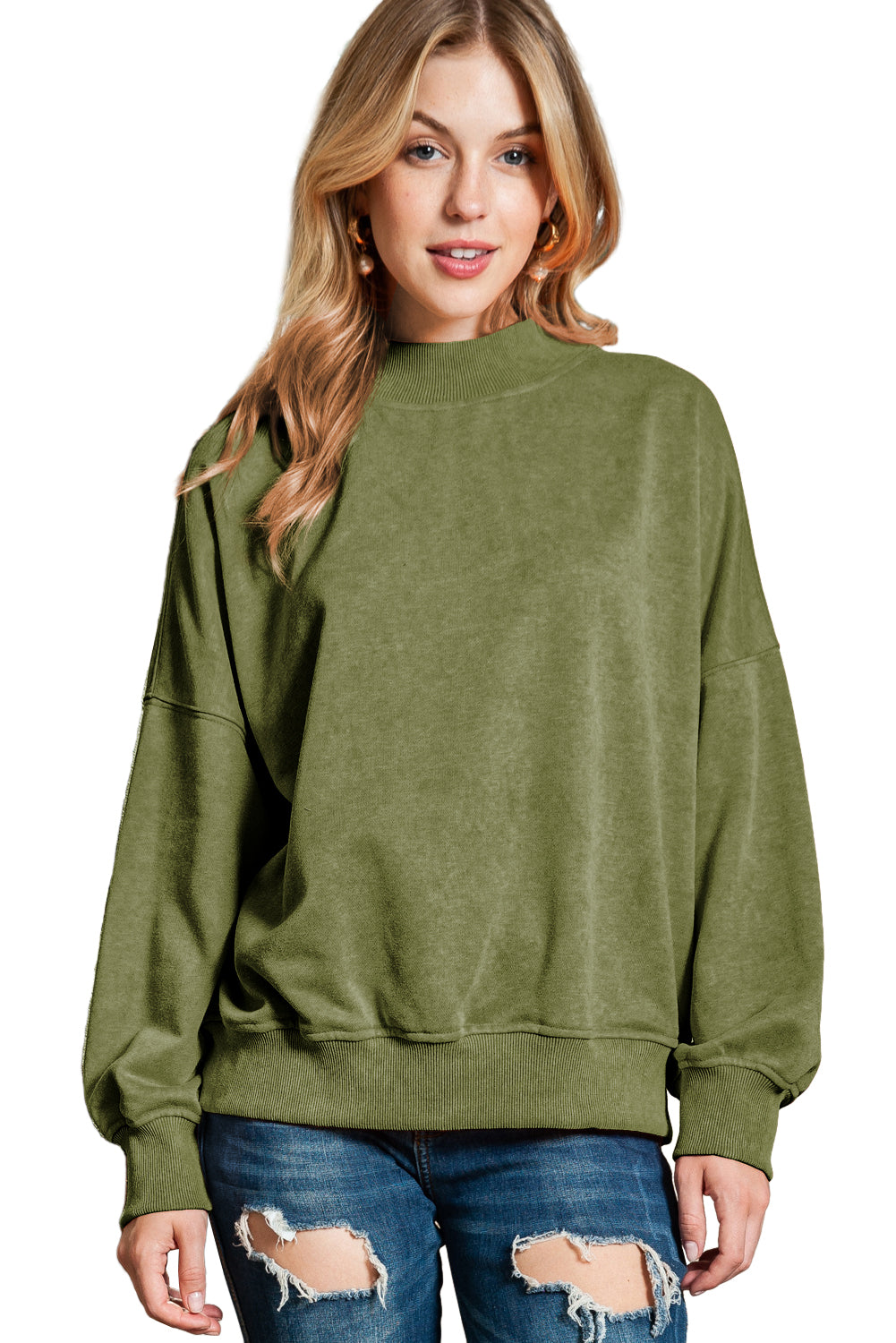 Black Plain Drop Shoulder Crew Neck Pullover Sweatshirt