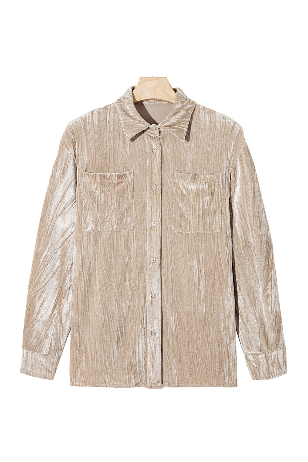 Golden Velvet Loose Fit Chest Pockets Buttoned Shirt