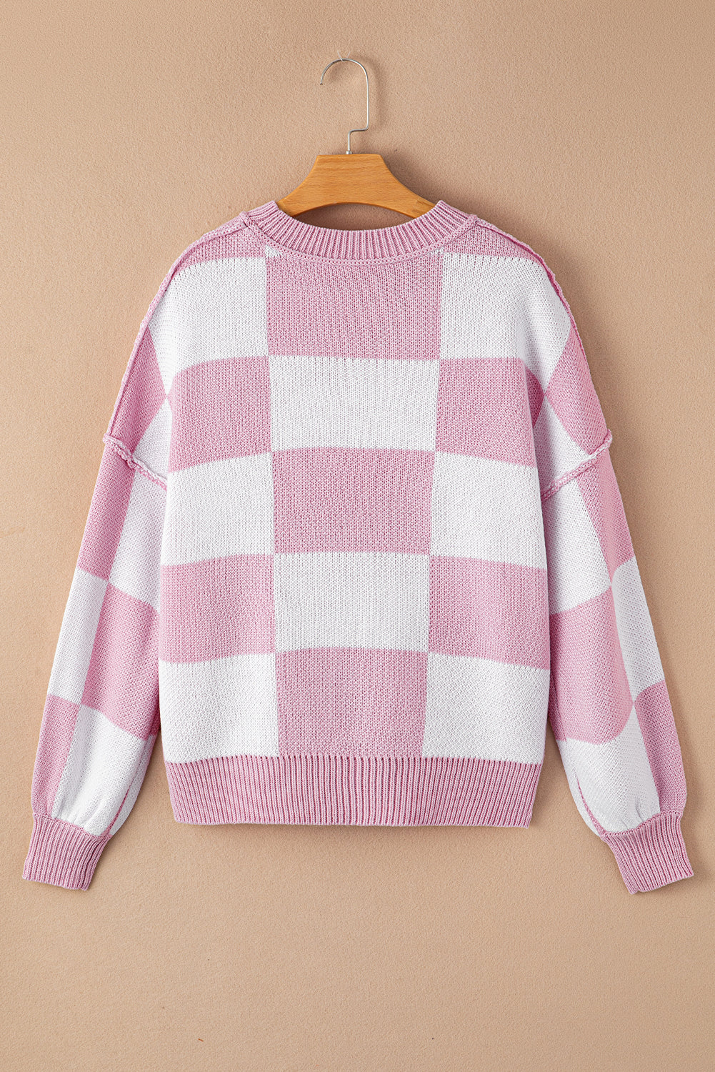 Green Checkered Bishop Sleeve Pullover Sweater