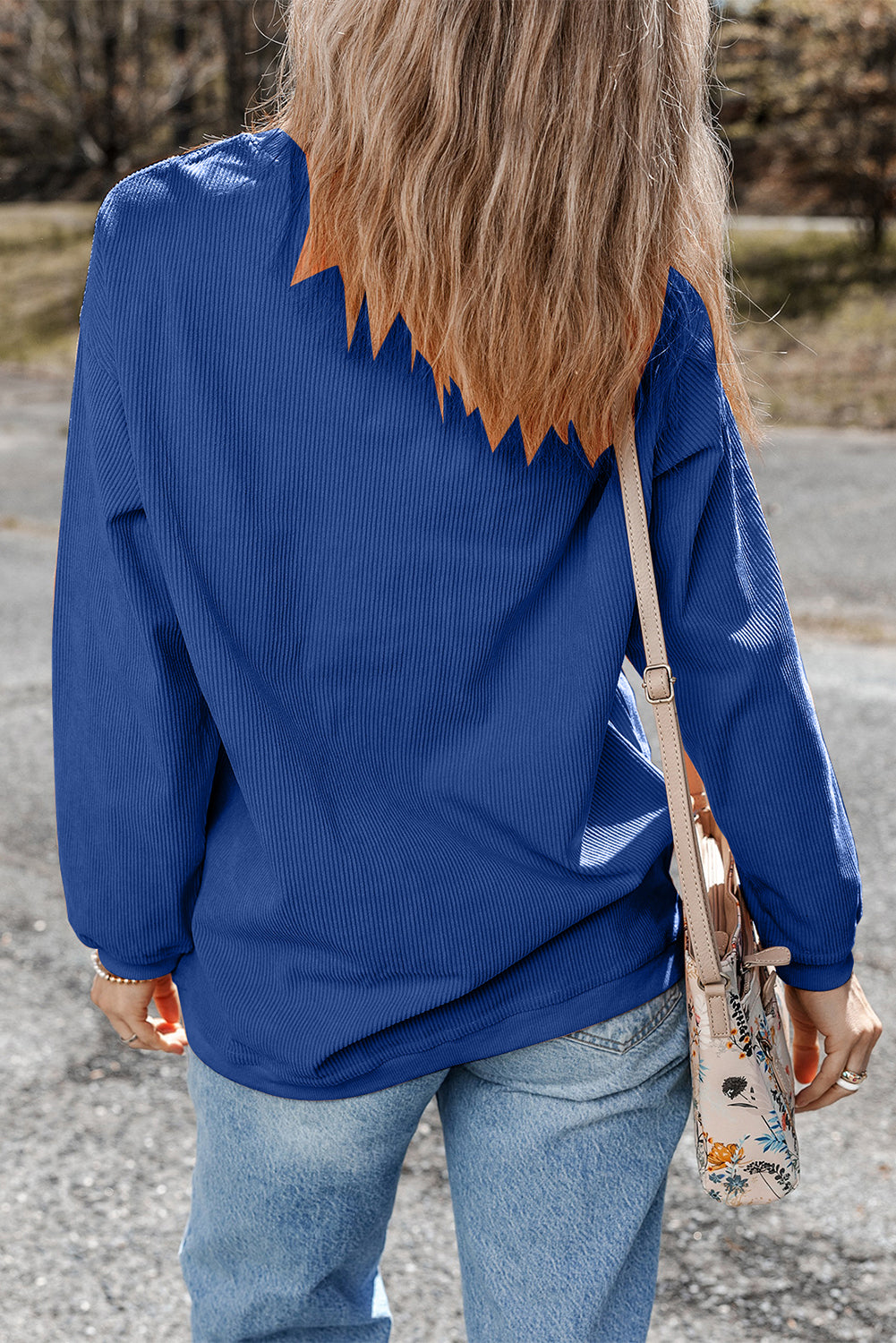 Light Grey Drop Shoulder Crinkle Rib Oversized Sweatshirt