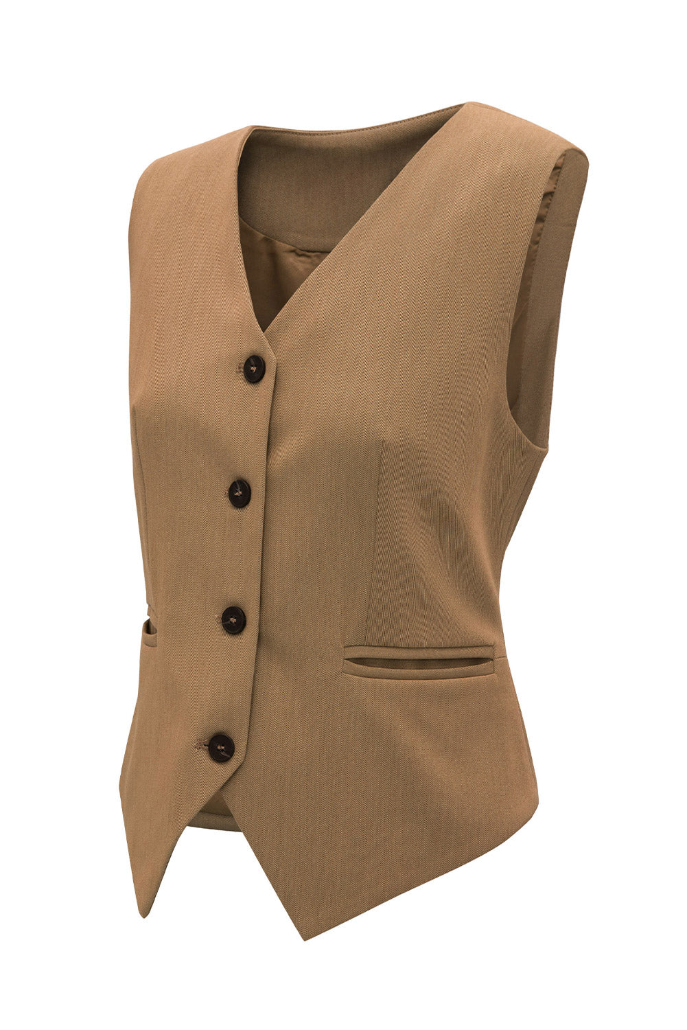 Chestnut Solid Color Button Up V Neck Suit Vest