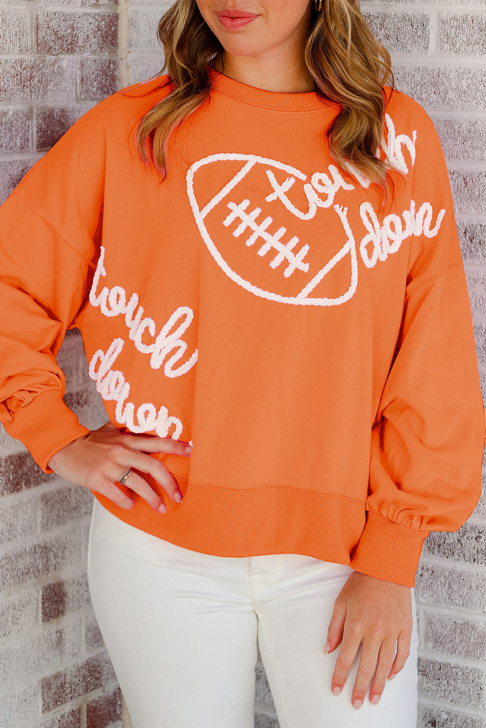 Orange Touch Down Rugby Thread Embroidery Sweatshirt