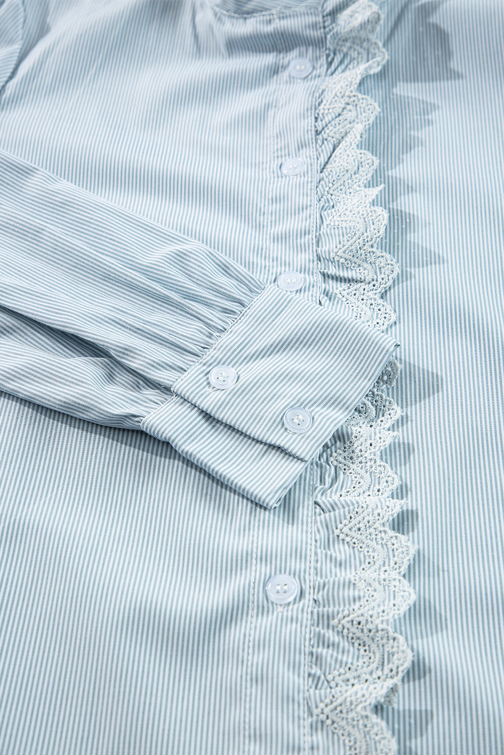 Sky Blue Striped Lace Trim Button Up Shirt