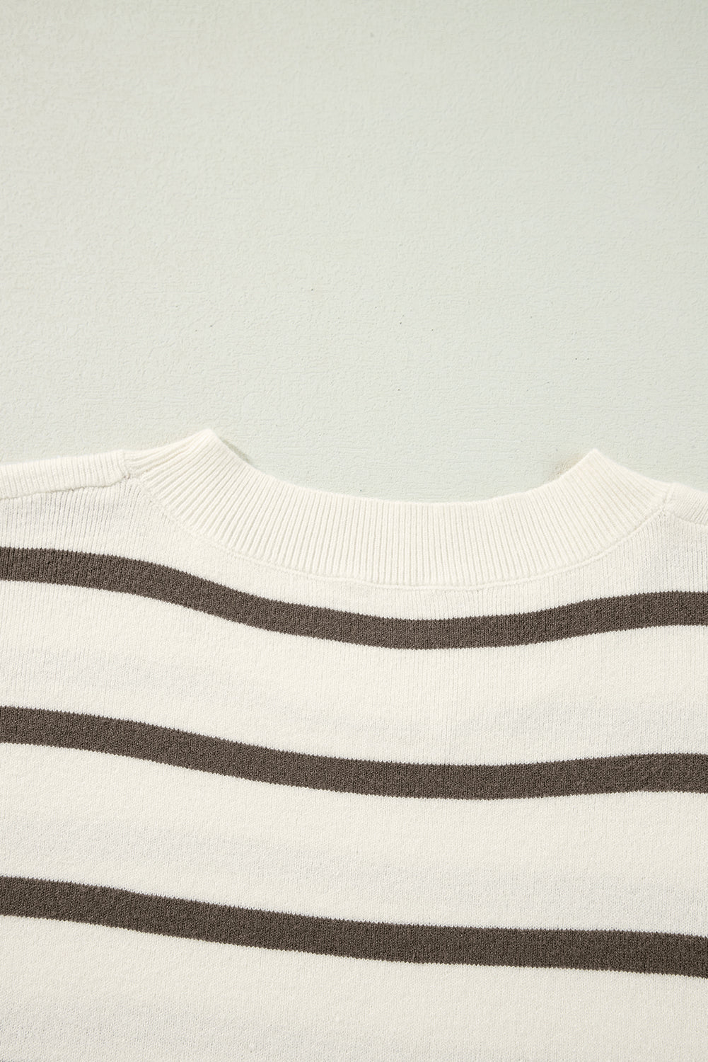 Brown Stripe Side Slits Short Sleeve Knit Top