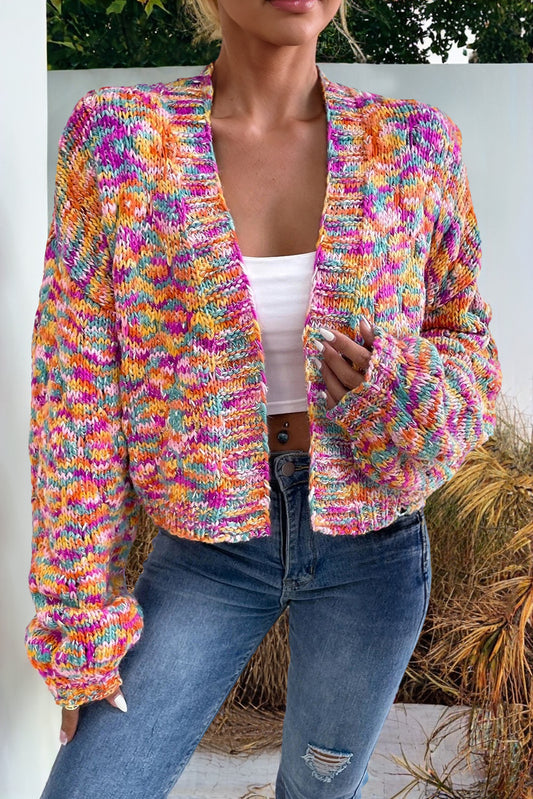 Pink Colorful Drop Shoulder Cropped Cardigan