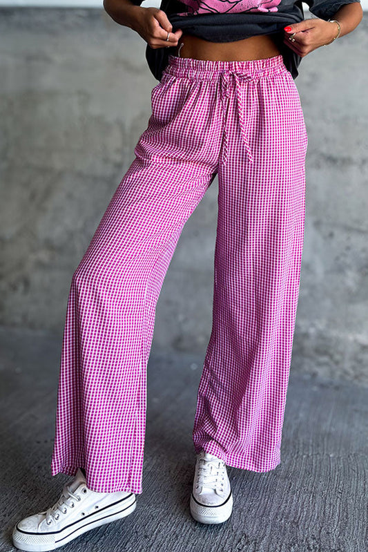 Pink Plaid High Waist Wide Leg Pants