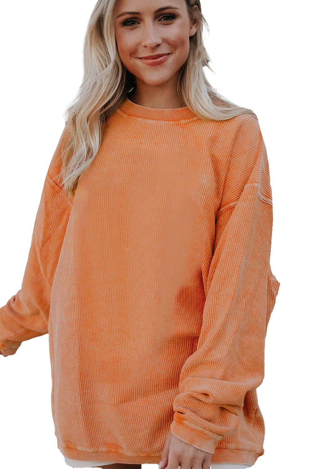 Light Grey Drop Shoulder Crinkle Rib Oversized Sweatshirt