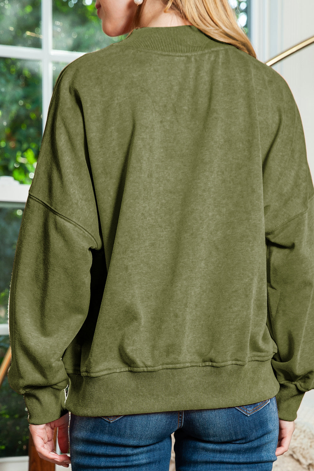 Black Plain Drop Shoulder Crew Neck Pullover Sweatshirt