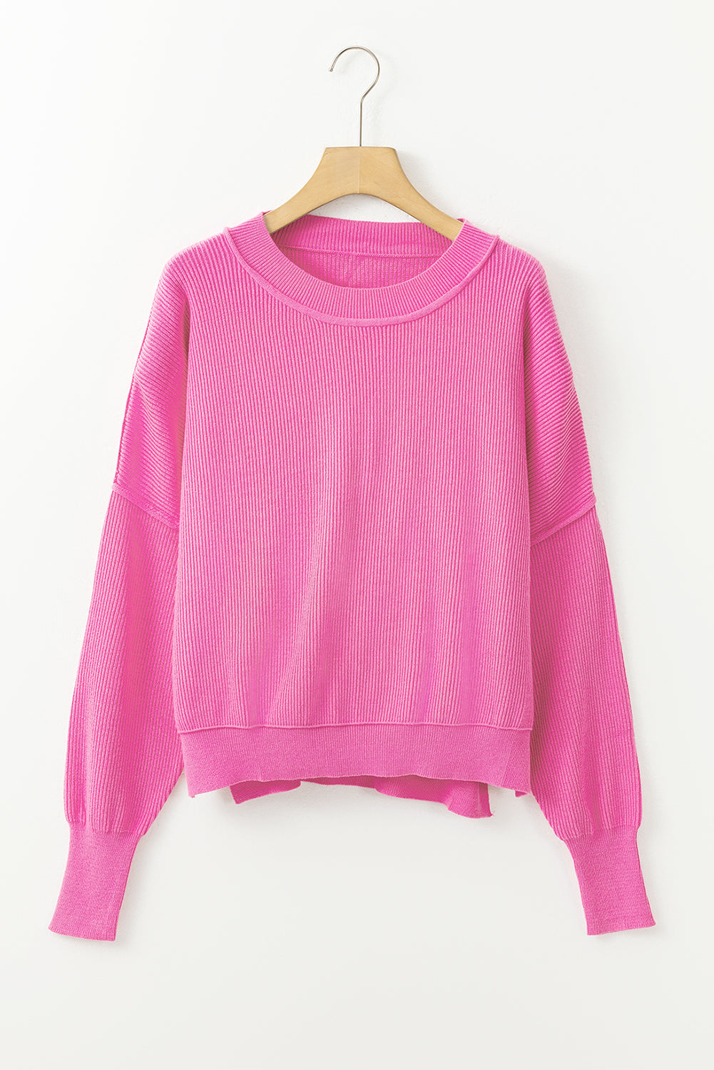 Hot Pink Exposed Seam Oversized Cropped Sweater