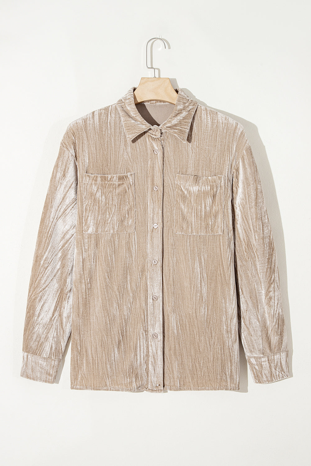 Golden Velvet Loose Fit Chest Pockets Buttoned Shirt