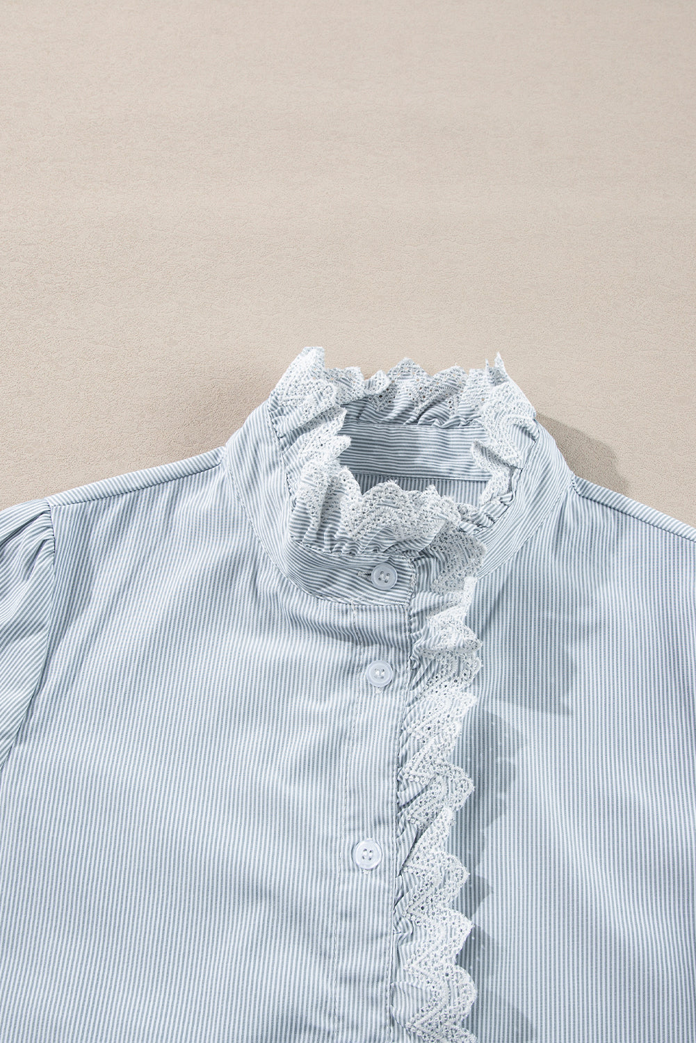 Sky Blue Striped Lace Trim Button Up Shirt