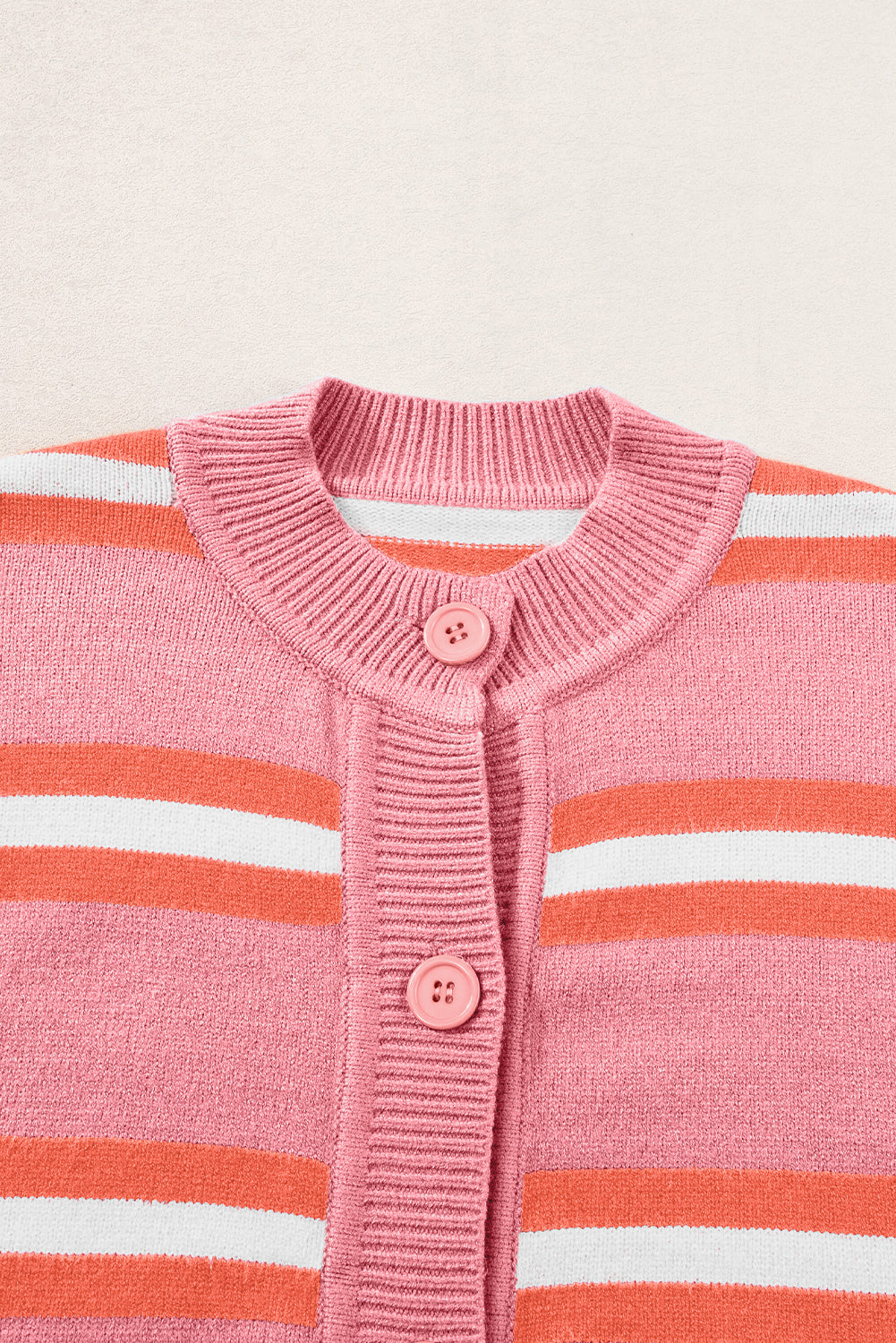 Pink Stripe Button-up Short Cardigan