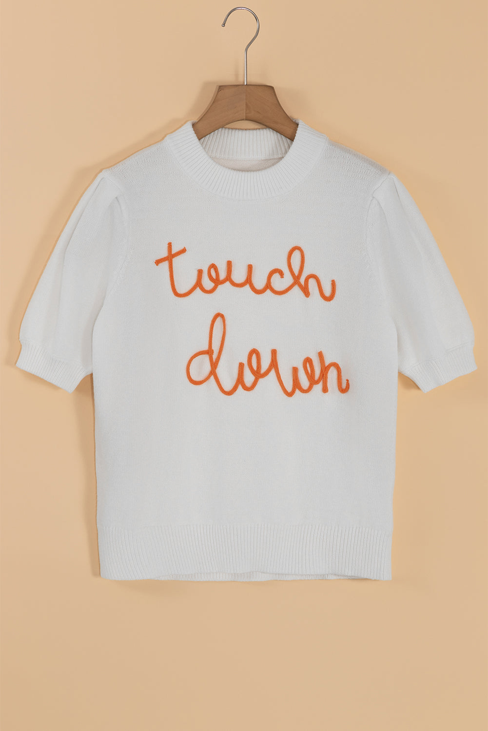 White Touchdown Tinsel Puff Short Sleeve Sweater