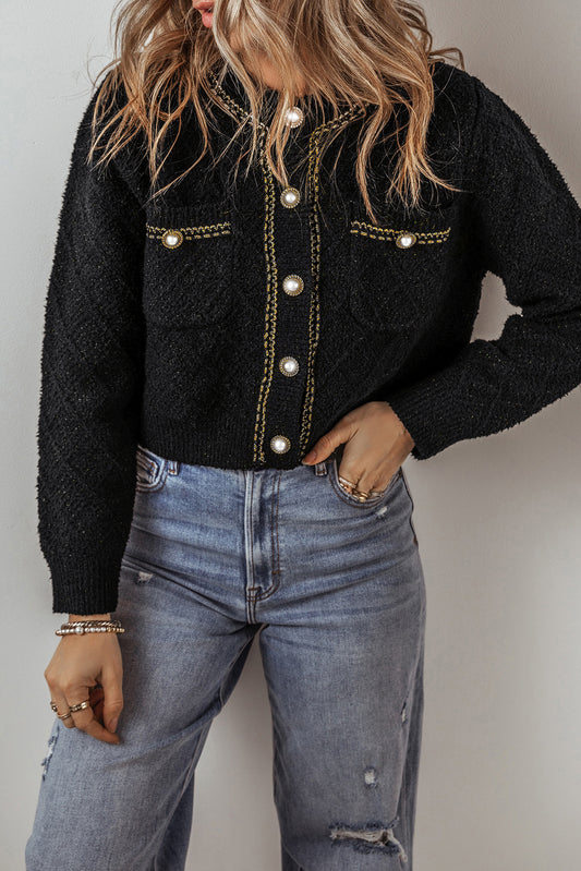 Black Shimmer Button Up Cardigan